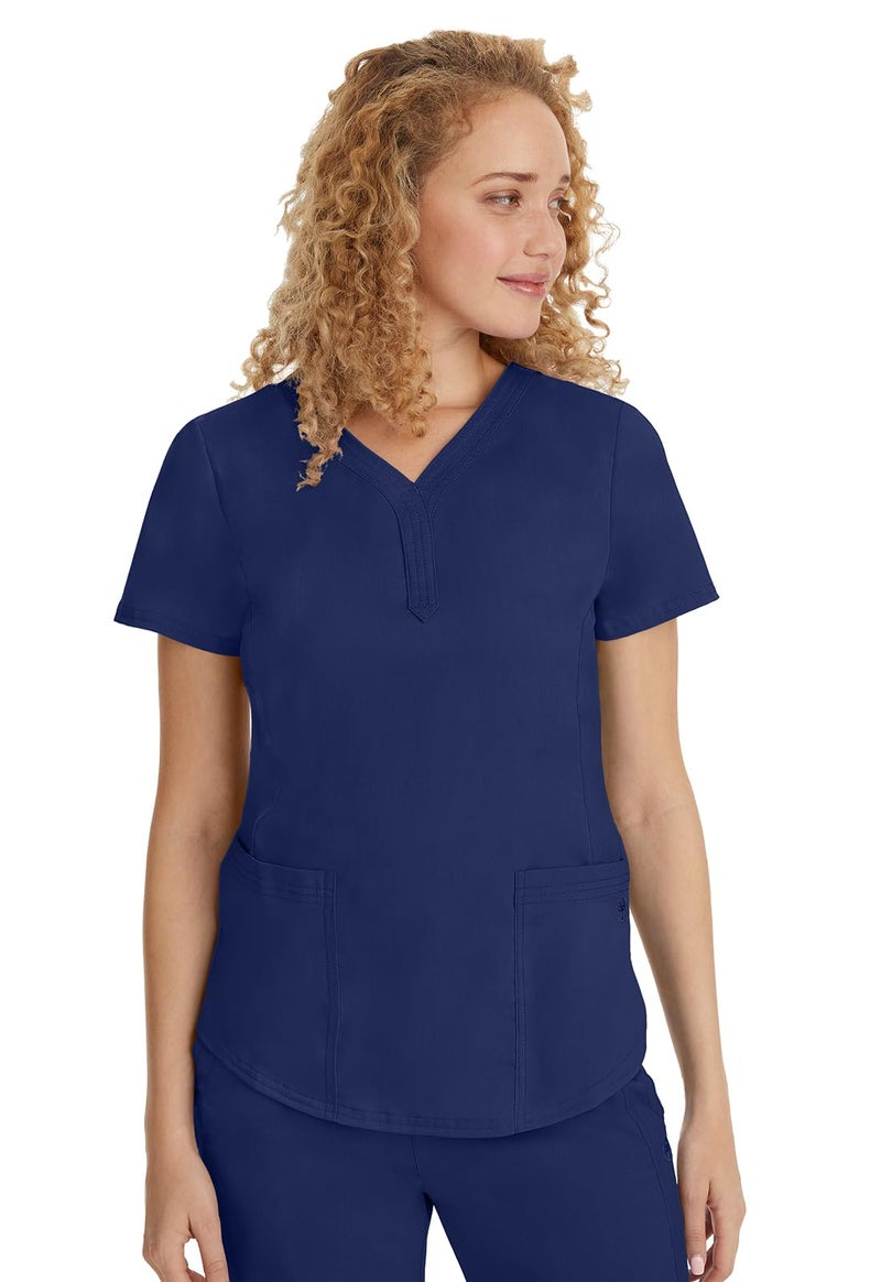 Healing Hands Scrubs for Women Y-Neck Jane Modern Fit, Triple Stitch Detail, 2 Pockets, 2-Way Stretch & Shirttail Hem - 2167, M, Navy - Image 2